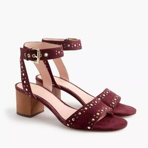 J. Crew Ankle Strap Sandals Penny in Studded Suede - Bright Ruby Size 6 Open Toe